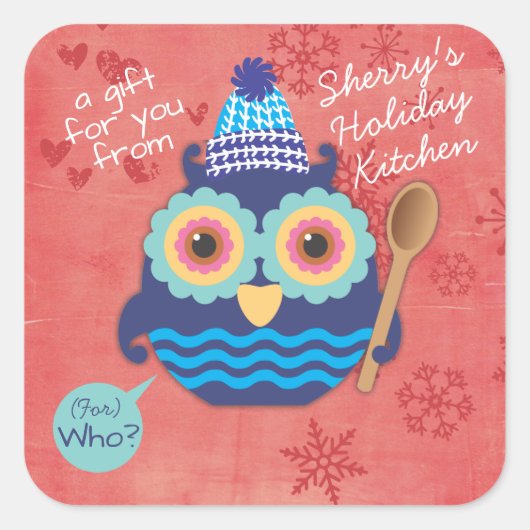 フクロウ混合スプーンクリスマスクッキー自家製お菓子 スクエアシール (正面)