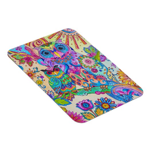 フクロウ漫画の鳥かわいい動物のドードルスケッチ芸術 マグネット (右側)