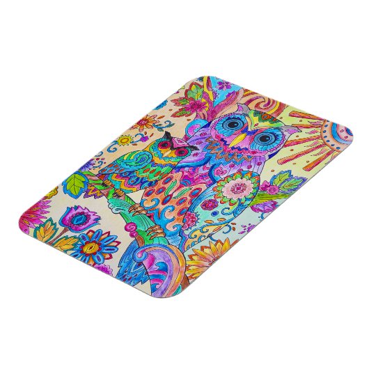 フクロウ漫画の鳥かわいい動物のドードルスケッチ芸術 マグネット (左側)