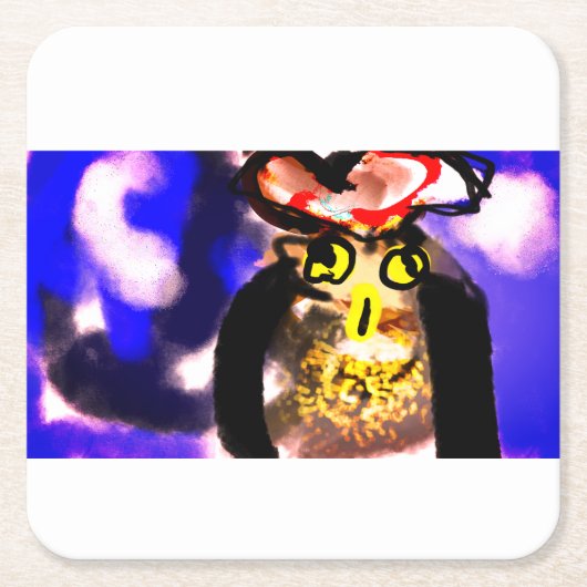 フクロウ王 スクエアペーパーコースター (正面)