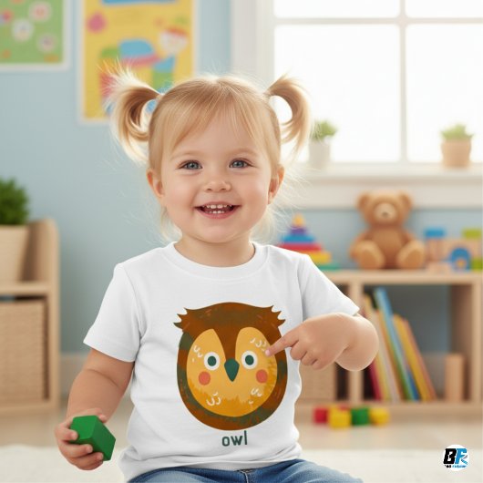フクロウ用の動物アルファベットO ベビーTシャツ