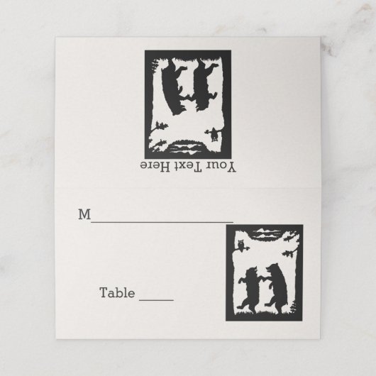 フクロウ白の木の下に2つの黒クマ踊り プレイスカード (外部開封)