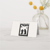 フクロウ白の木の下に2つの黒クマ踊り プレイスカード (裏面)