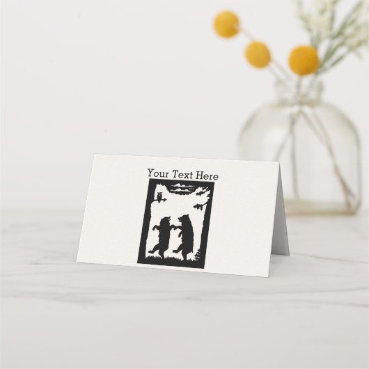 フクロウ白の木の下に2つの黒クマ踊り プレイスカード (裏面)