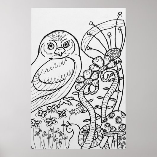 フクロウ着色ポスター16" x24"ポスター ポスター (正面)