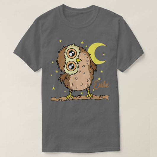 フクロウ睡眠型夜能月と星 Tシャツ (デザイン正面)