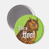 フクロウ磁石オレンジグリーン木目 マグネット (正面/裏面)