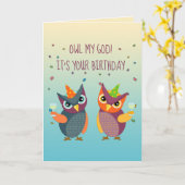 フクロウ神よ!誕生日おもしろい誕生日 カード (黄色い花)