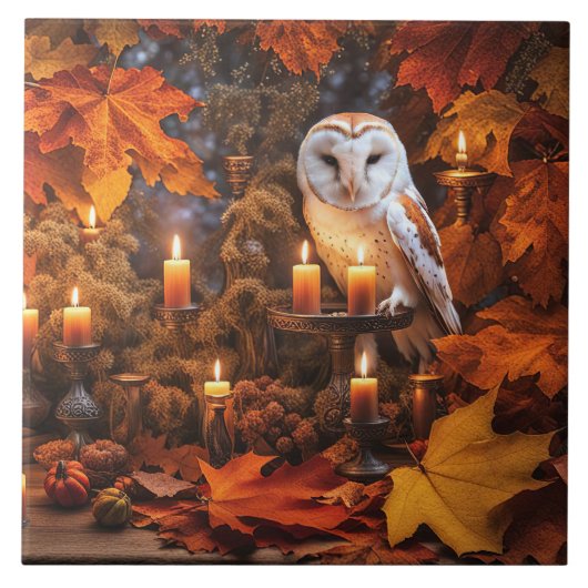 フクロウ神秘的な紅葉キャンドル タイル (正面)