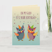 フクロウ神！あなたの誕生日おもしろいフクロウ カード (正面)