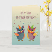 フクロウ神!あなたの誕生日おもしろいフクロウ カード (黄色い花)