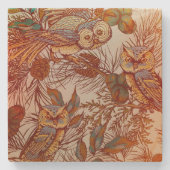 フクロウ秋ピネコンヴィンテージオレンジ色の青模様さび ストーンコースター (正面)