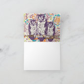 フクロウ科の紫色の幾何学的ありがとう サンキューカード (内部)