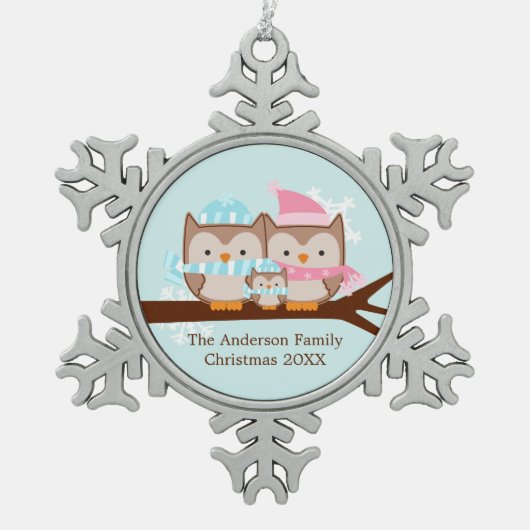 フクロウ科 スノーフレークピューターオーナメント (正面)