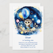 フクロウ第1誕生日招待状 招待状 (正面/裏面)