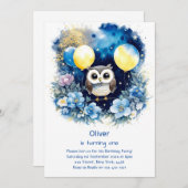 フクロウ第1誕生日招待状 招待状 (正面/裏面)