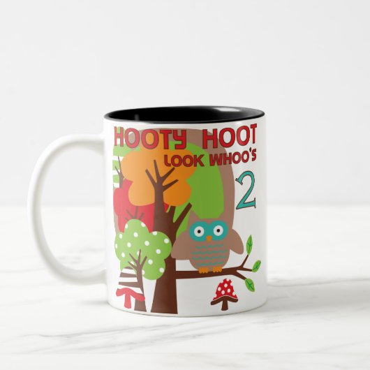 フクロウ第2回誕生日Tシャツとギフト ツートーンマグカップ (左)