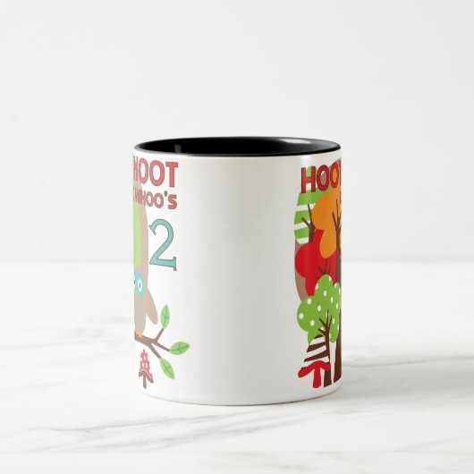 フクロウ第2回誕生日Tシャツとギフト ツートーンマグカップ (中央)