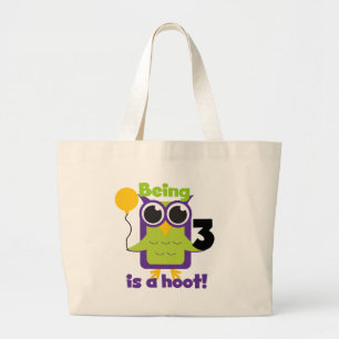 フクロウ第3回誕生日Tシャツとギフト ラージトートバッグ