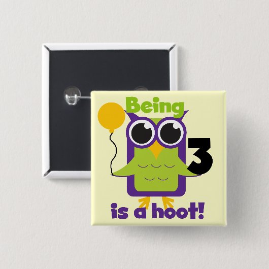 フクロウ第3回誕生日Tシャツとギフト 缶バッジ (正面&裏面)