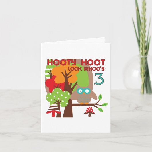 フクロウ第3回誕生日Tシャツとプレゼント カード (正面)