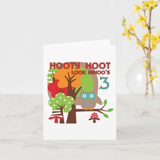 フクロウ第3回誕生日Tシャツとプレゼント カード (黄色い花)