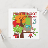 フクロウ第3回誕生日Tシャツとプレゼント カード (正面/裏面インサイチュ)