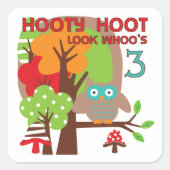 フクロウ第3回誕生日Tシャツとプレゼント スクエアシール (正面)