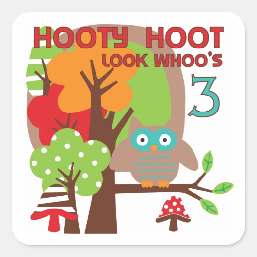 フクロウ第3回誕生日Tシャツとプレゼント スクエアシール (正面)