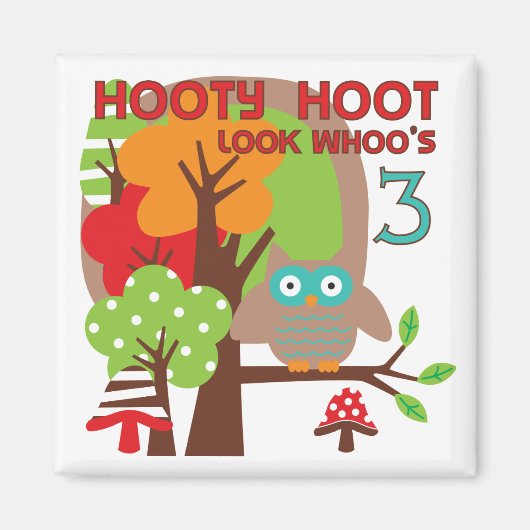 フクロウ第3回誕生日Tシャツとプレゼント マグネット (正面)