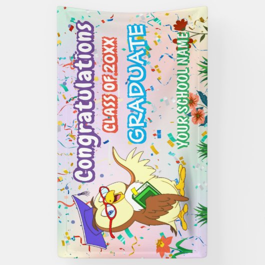 フクロウ紙吹雪おもしろいカラフルハッピーディセーションパーティー 横断幕 (縦)