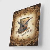 フクロウ素晴らし帽子  スクエア壁時計 (傾斜)