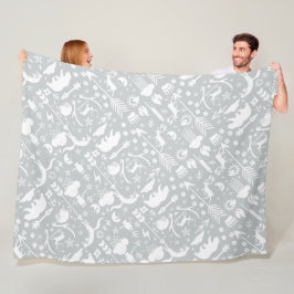 フクロウ素朴ムは鹿キツネウッドランドの生き物パターン フリースブランケット