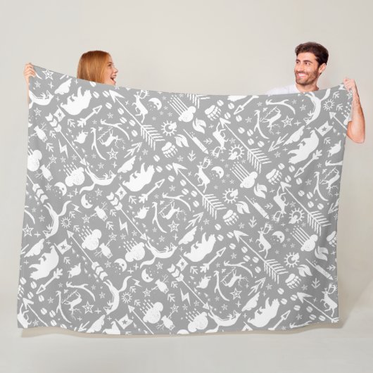 フクロウ素朴ムは鹿キツネウッドランドの生き物パターン フリースブランケット (インサイチュ)