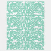 フクロウ素朴ムは鹿キツネウッドランドの生き物パターン フリースブランケット (正面)