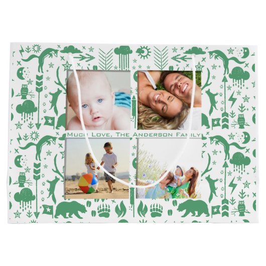 フクロウ素朴ムは鹿キツネウッドランドの生き物パターン ラージペーパーバッグ (裏面)