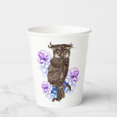 フクロウ紫色の茶色の花 紙コップ (裏面)