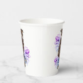 フクロウ紫色の茶色の花 紙コップ (右)