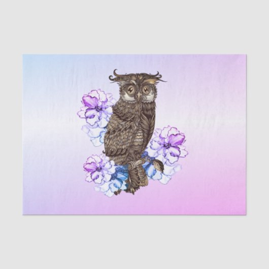 フクロウ紫色の茶色の花 薄葉紙 (正面)