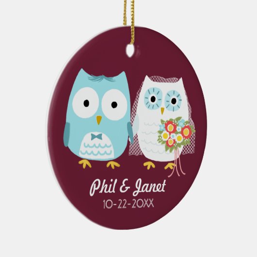 フクロウ結婚ズのカップル – 愛らしい花嫁と花婿 セラミックオーナメント (右)