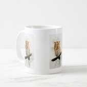 フクロウ絵を描マグの水色 コーヒーマグカップ (正面左)