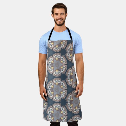 フクロウ絵画のデザインエプロン エプロン (着用した状態)