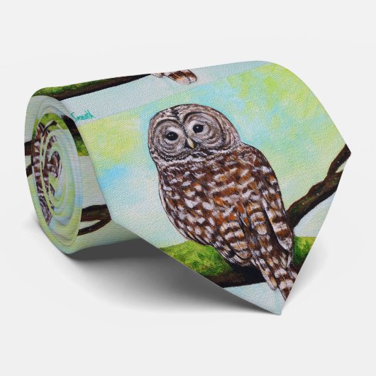 フクロウ絵画の ネクタイ (ロール)