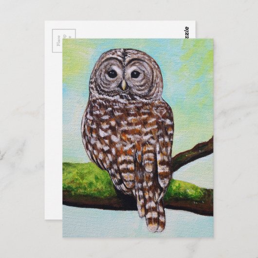 フクロウ絵画の ポストカード (正面/裏面)