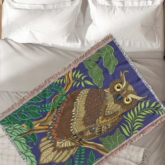 フクロウ緑の森葉の スローブランケット