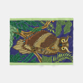 フクロウ緑の森葉の フリースブランケット (正面(横))