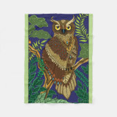 フクロウ緑の森葉の フリースブランケット (正面)