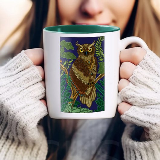 フクロウ緑の森葉の マグカップ