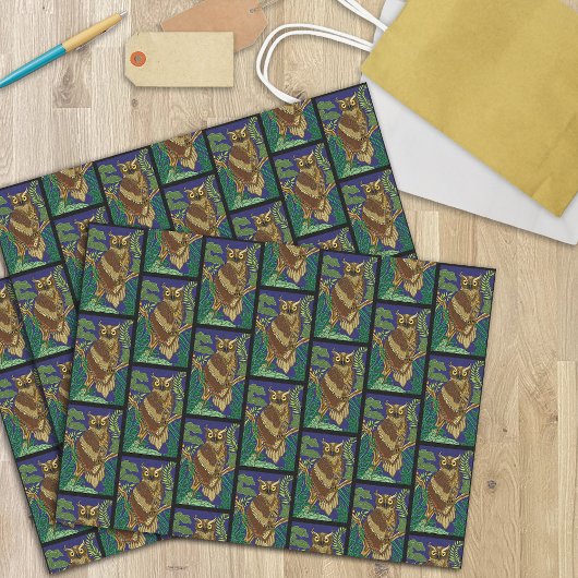 フクロウ緑の森葉の 薄葉紙