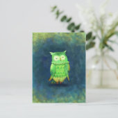 フクロウ緑はがき ポストカード (スタンド正面)